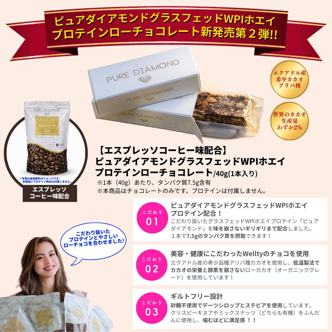 【2本セット】ピュアダイアモンドグラスフェッドWPIホエイプロテインローチョコレート（エスプレッソコーヒー味配合）